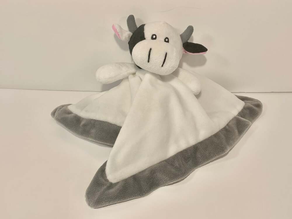 Baberoo Soft Cow Lovey Black & White Plush Baby Security Blanket Grey edge
